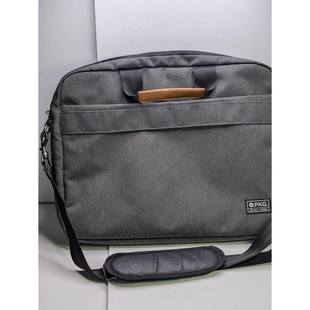 PKG Canada Laptop Messenger Bag Gray Tan Briefcase Shoulder Strap Travel Work